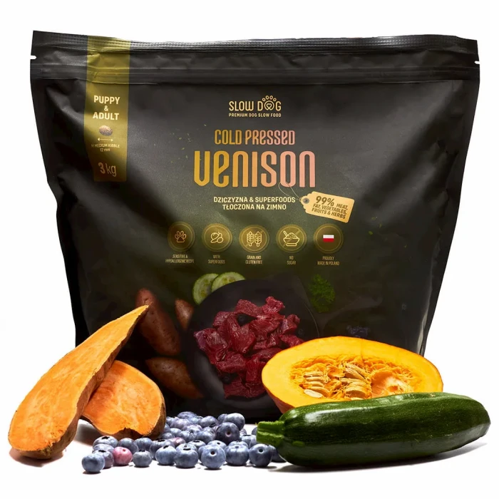 Karma tłoczona na zimno dla psa z dziczyzną i superfoods