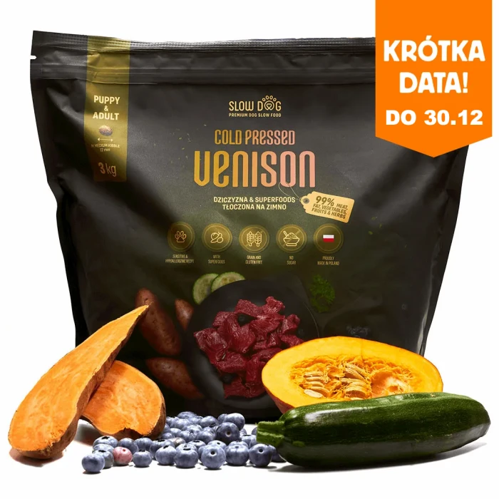 Karma tłoczona na zimno dla psa z dziczyzną i superfoods