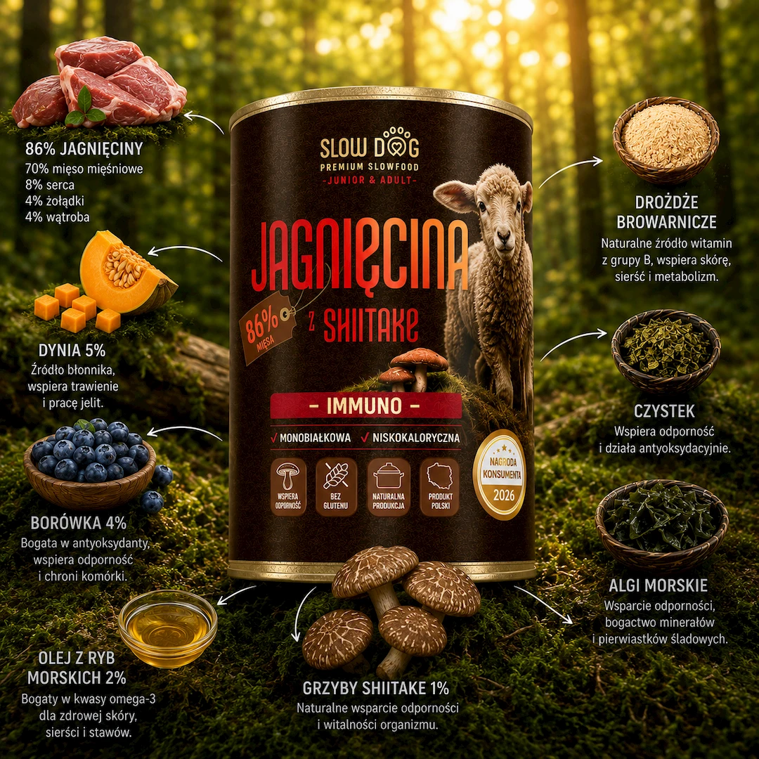 Mokra karma dla psa IMMUNO Jagnięcina z Shiitake Slow Dog