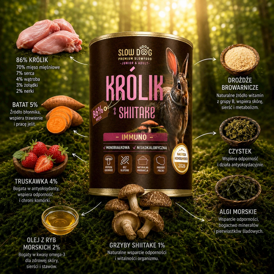 Mokra karma dla psa IMMUNO Królik z Shiitake Slow Dog